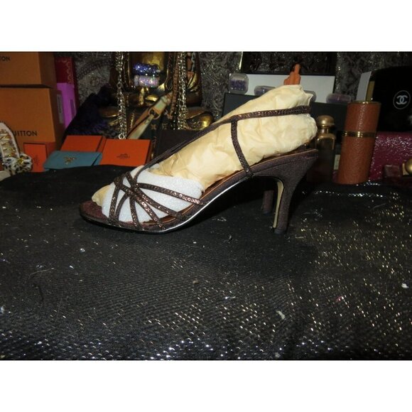 Valenti Franco Luann Bronze Italian Leather Strappy Glitter Heels Sandals 7.5 - Picture 1 of 11